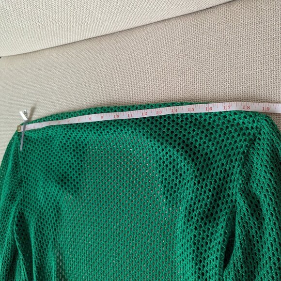 *2/20$* Vibrant Green Open-Knit Collared Open-front Cardigan, Size M - Picture 8 of 8